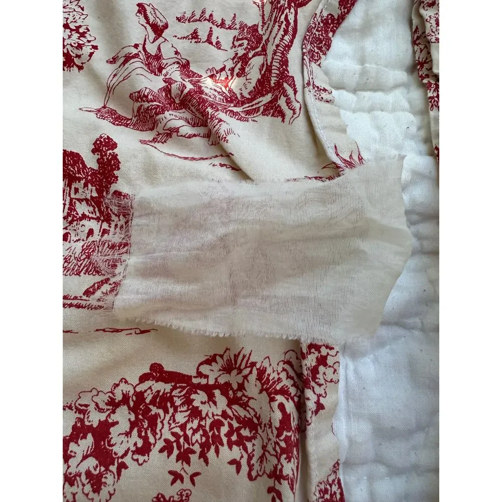 French country Toile quilted pillow shams red white reversible standard set 2